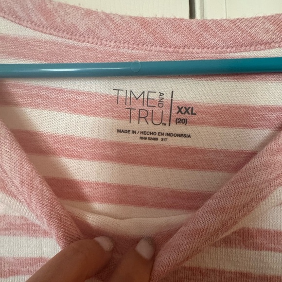 Time and Tru Pink and White Striped Long Sleeve Top - Picture 4 of 4